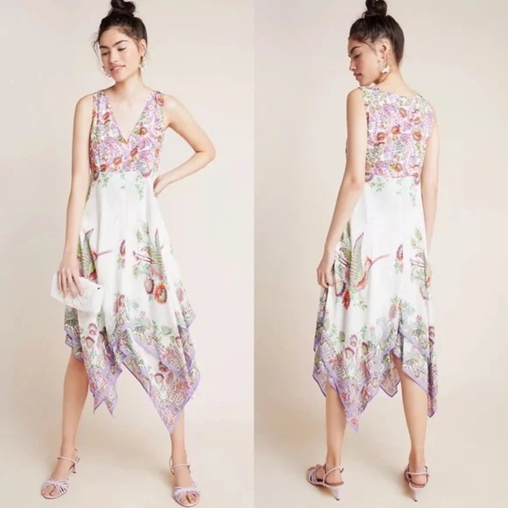 Anthropologie White Asymmetrical A-Line Midi Dress